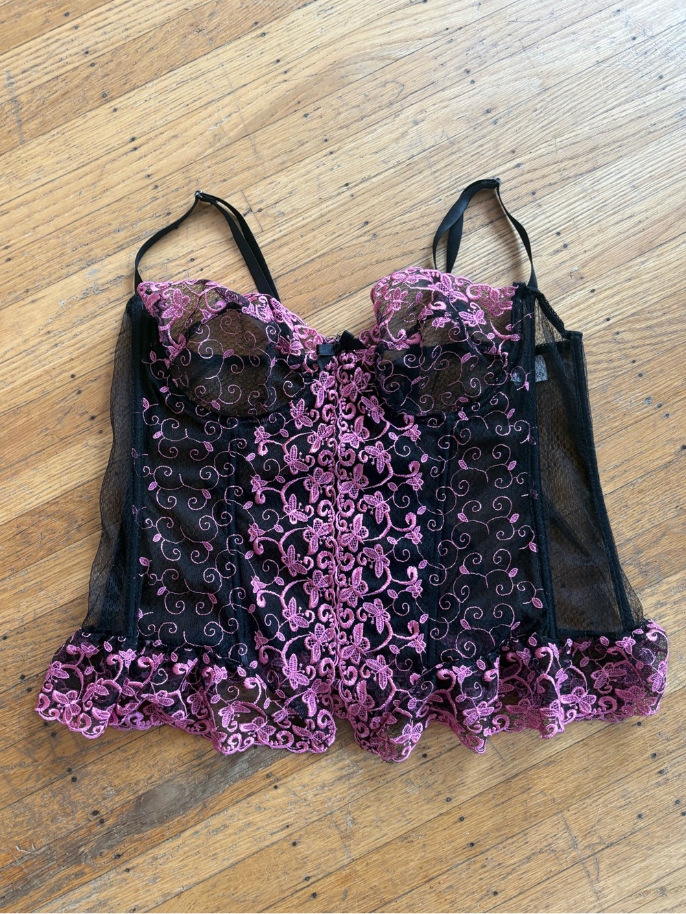 ELEGANT MOMENTS Vintage Black Pink Floral Bustier